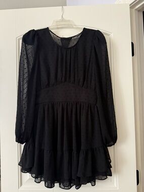 Black Sheer Swiss Dot Long Sleeve Ruffle Romper
